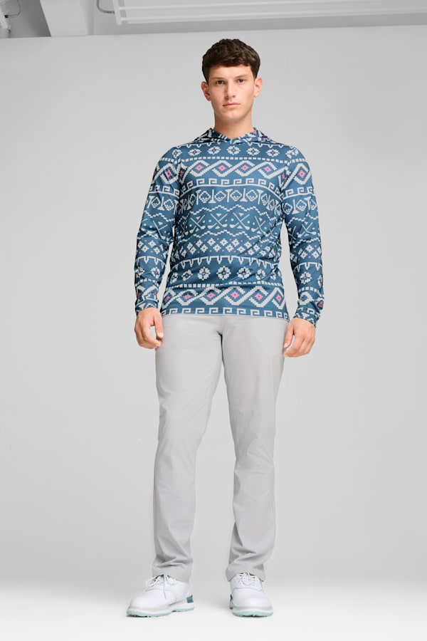 Fair Isle Golf Hoodie Men, Blue Horizon-White Glow, extralarge-GBR