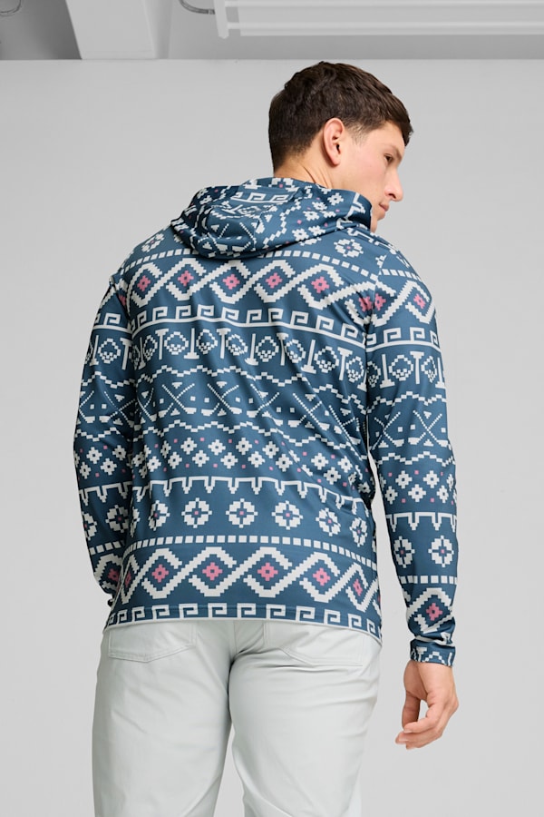 Fair Isle Golf Hoodie Men, Blue Horizon-White Glow, extralarge-GBR