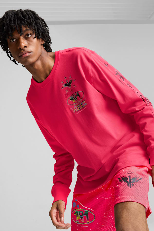 MELO 1Love Long Sleeve Basketball Tee Men, Pink Alert, extralarge