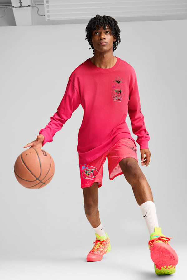 MELO 1Love Long Sleeve Basketball Tee Men, Pink Alert, extralarge
