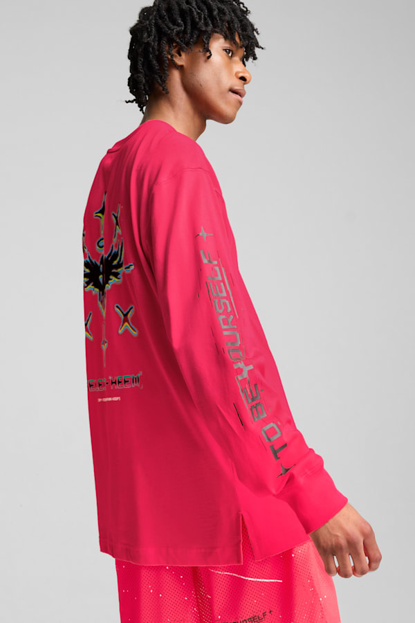 MELO 1Love Long Sleeve Basketball Tee Men, Pink Alert, extralarge