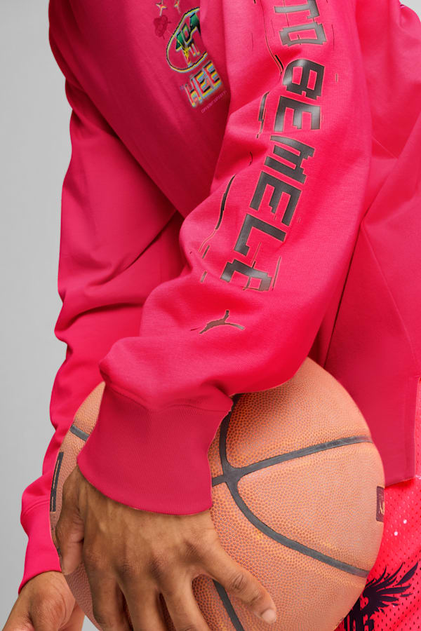 MELO 1Love Long Sleeve Basketball Tee Men, Pink Alert, extralarge