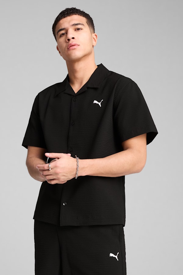 WARDROBE ESS Seersucker Relaxed Shirt Men, PUMA Black, extralarge