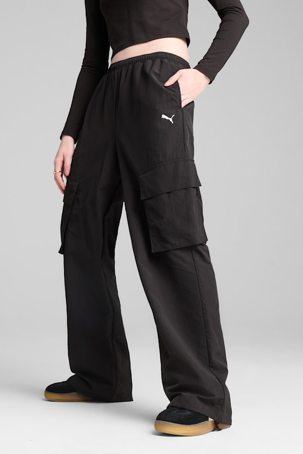 WARDROBE Essentials Relaxed Woven Cargo Pants Women, PUMA Black, extralarge