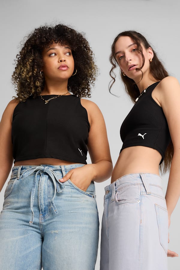 WARDROBE Essentials Ribbed Crop Top Women, PUMA Black, extralarge
