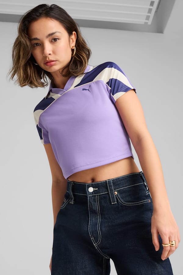 FUTURE.PUMA.ARCHIVE Football Jersey Baby Tee Women, Lavender Alert-Blue Crystal, extralarge