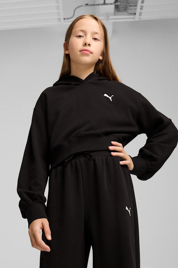 WARDROBE ESS Short Length Hoodie Youth, PUMA Black, extralarge-GBR