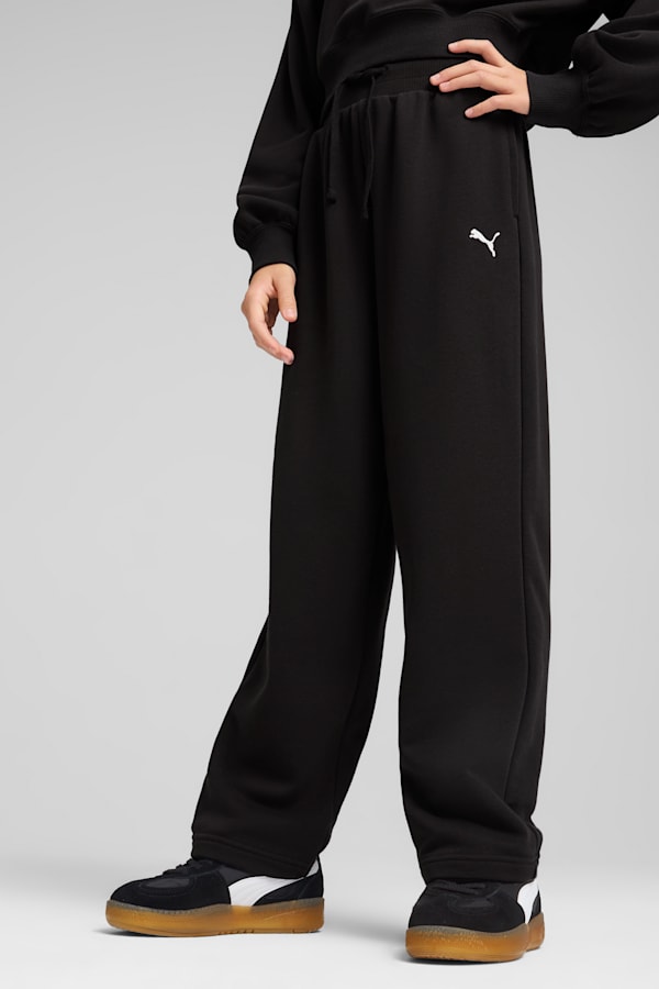 Wardrobe Essentials Relaxed Wide Leg Sweatpants Youth, PUMA Black, extralarge-GBR