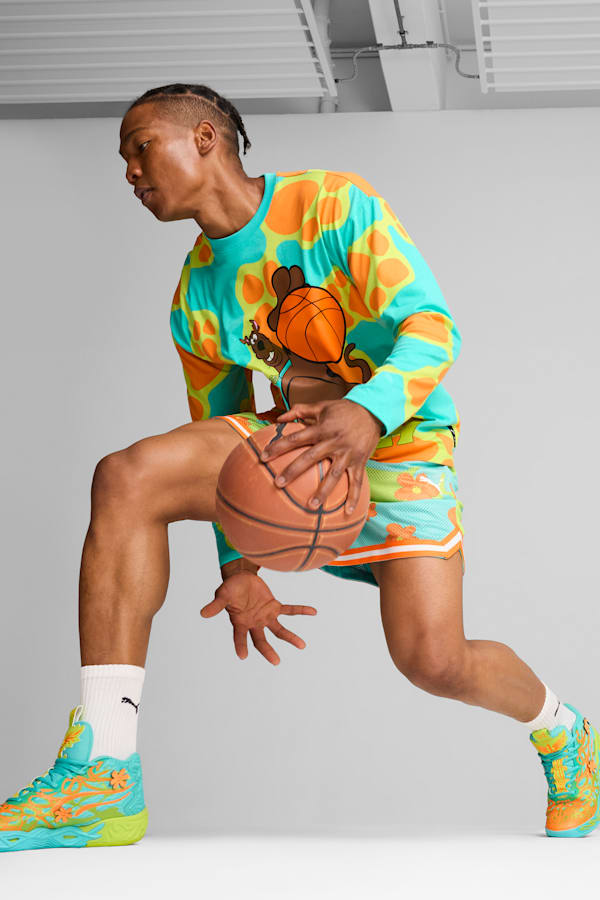 PUMA HOOPS x SCOOBY DOO Long Sleeve Top Men, Aquatic-Lime Smash-AOP, extralarge
