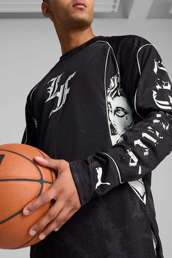 PUMA HOOPS x LAFRANCÉ Written in Chrome Jersey Men, PUMA Black-Flat Medium Gray AOP, extralarge