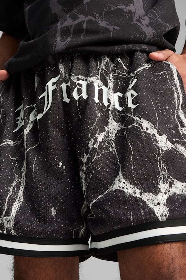 PUMA HOOPS x LAFRANCÉ Written in Chrome Basketball Shorts Men, PUMA Black-Puma White - AOP, extralarge