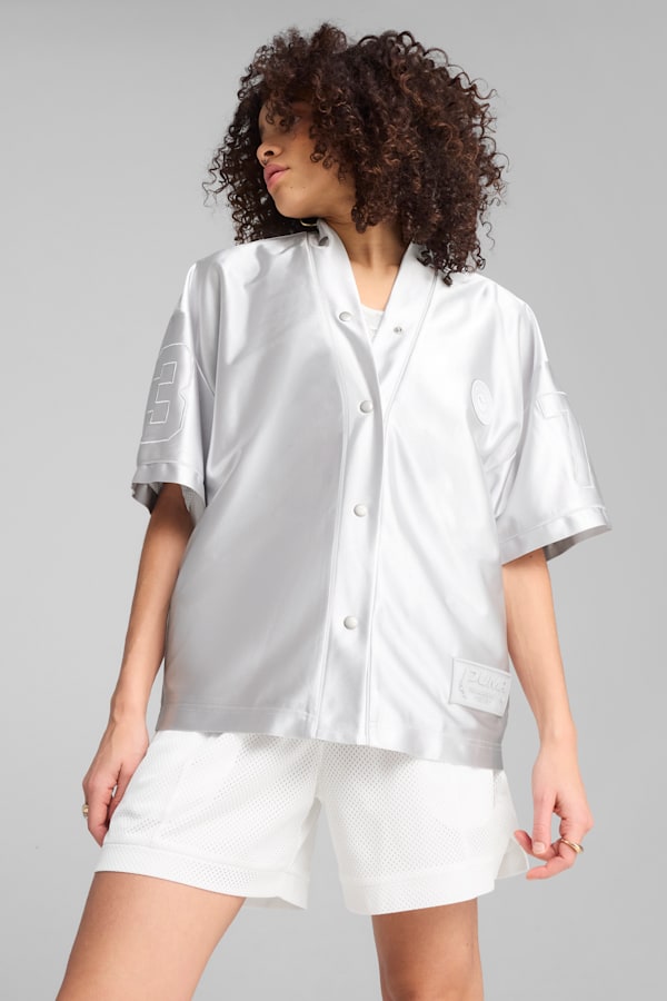 Jer-She Baseball-Inspired Jersey Women, Feather Gray, extralarge