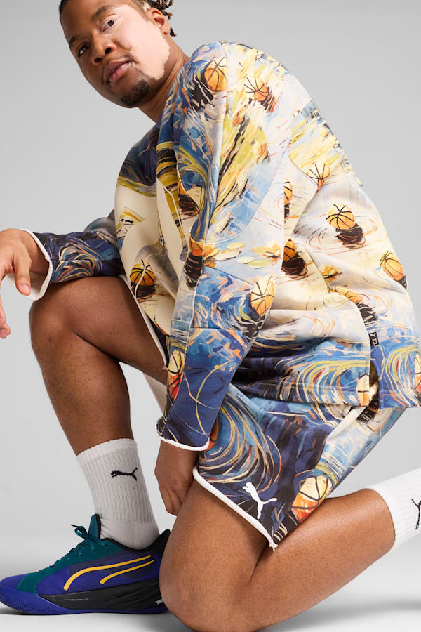 Dylan Exhibit Terry Basketball Shorts Men, Vivid Blue-AOP, extralarge