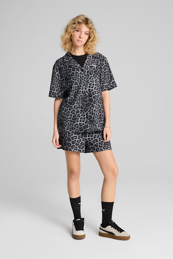 LEO LUXE Relaxed All-Over Print Woven Shirt Women, PUMA Black, extralarge