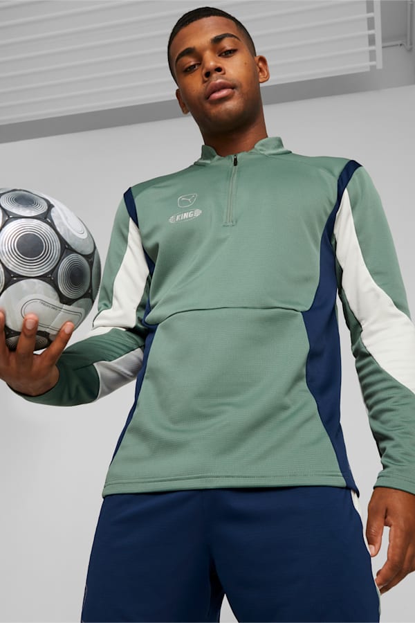 KING Pro Men's Football Quarter-zip Top, Sedate Gray-Persian Blue, extralarge-GBR