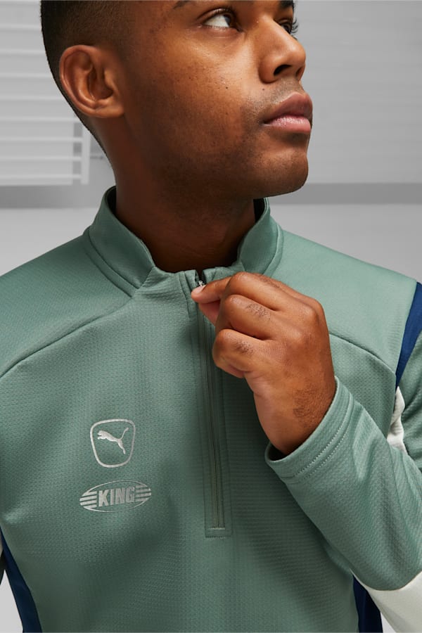 KING Pro Men's Football Quarter-zip Top, Sedate Gray-Persian Blue, extralarge-GBR
