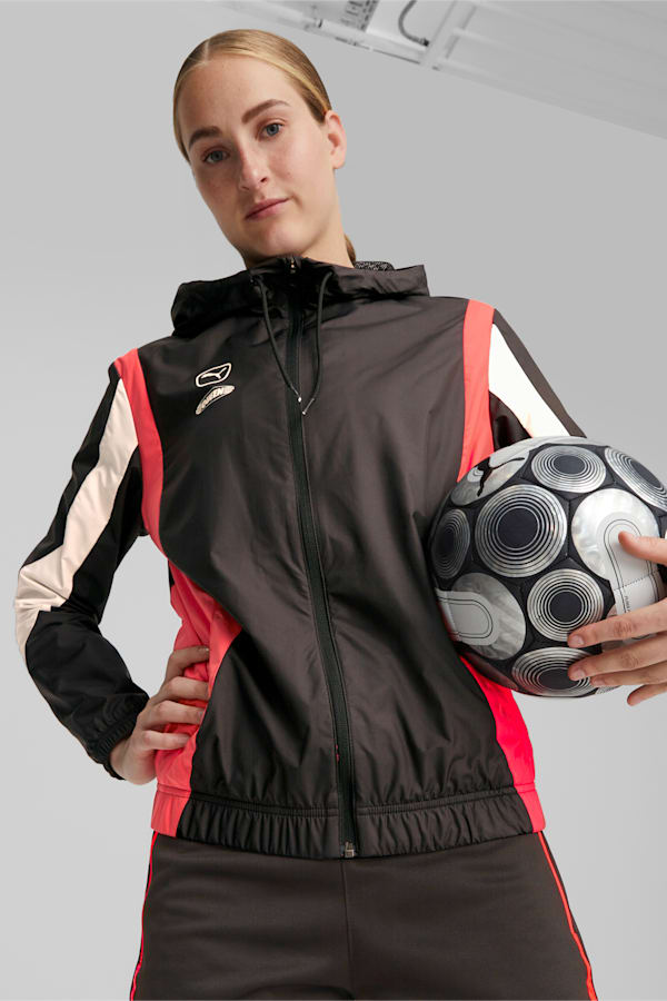 PUMA Queen Women's Football Jacket, PUMA Black-Fire Orchid-Warm White, extralarge
