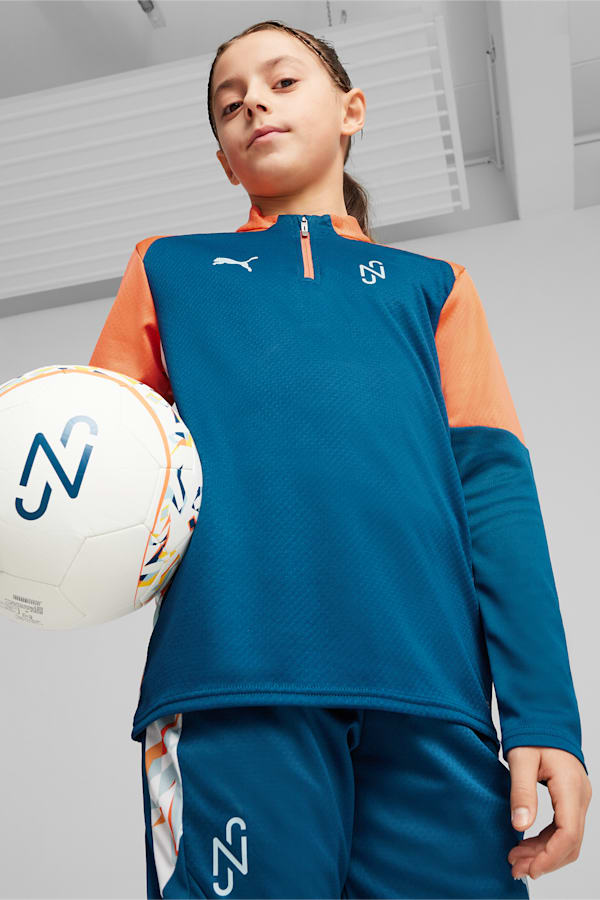 PUMA x NEYMAR JR Creativity Youth Quarter-Zip Football Top, Ocean Tropic-Hot Heat, extralarge