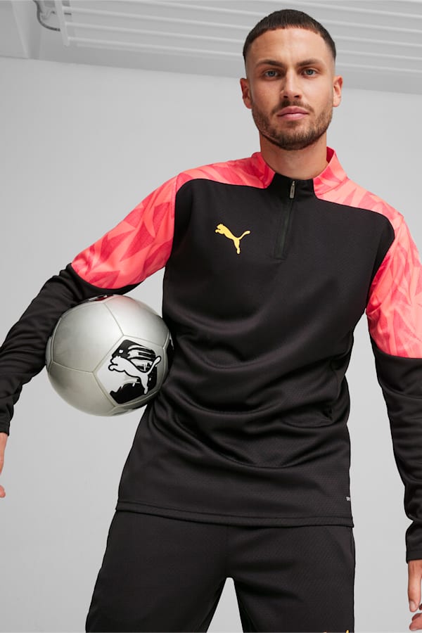 indFINAL Forever Faster Men's Quarter-Zip Football Top, PUMA Black-Sunset Glow, extralarge