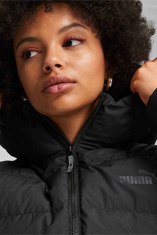 Women's Long Hooded Down Coat, PUMA Black, extralarge