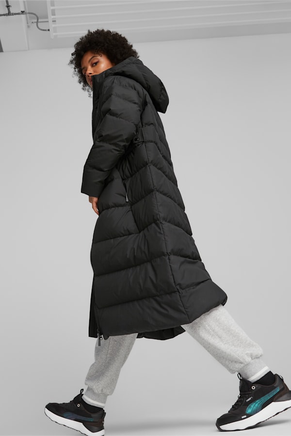 Women's Long Hooded Down Coat, PUMA Black, extralarge