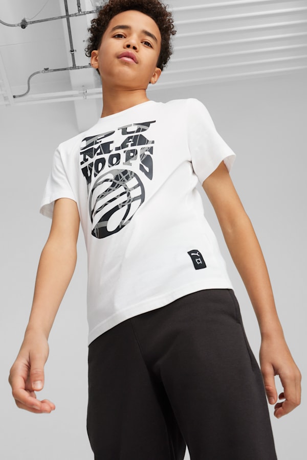 BASKETBALL BLUEPRINT Youth Tee, PUMA White, extralarge