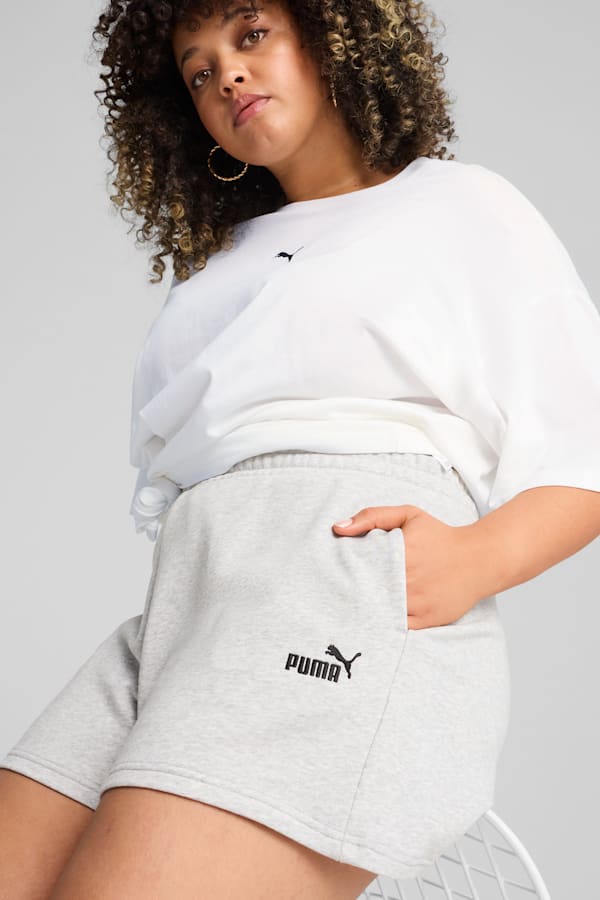 ESS Small No. 1 Logo 4'' Shorts Women, Light Gray Heather, extralarge