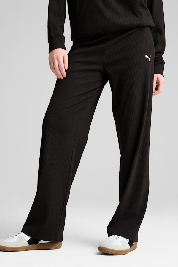 ESS ELEVATED High-Waist Straight Leg Rib Pants Women, PUMA Black, extralarge