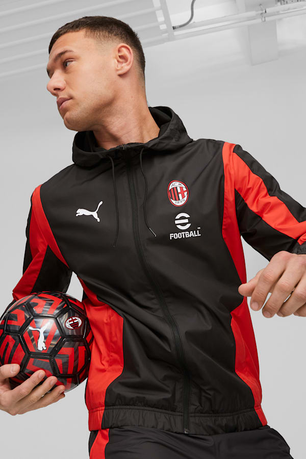 AC Milan Men's Pre-match Jacket, PUMA Black-For All Time Red, extralarge