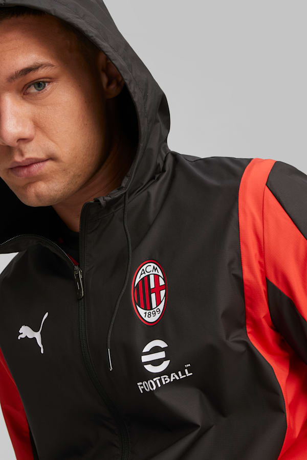 AC Milan Men's Pre-match Jacket, PUMA Black-For All Time Red, extralarge