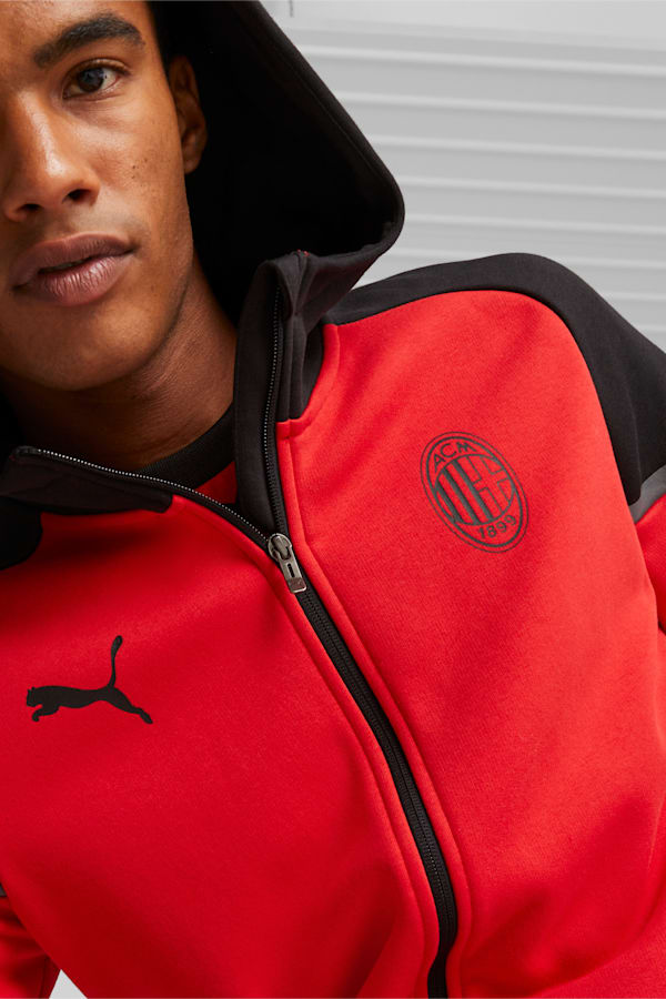 AC Milan Football Casuals Hooded Jacket, For All Time Red-PUMA Black, extralarge