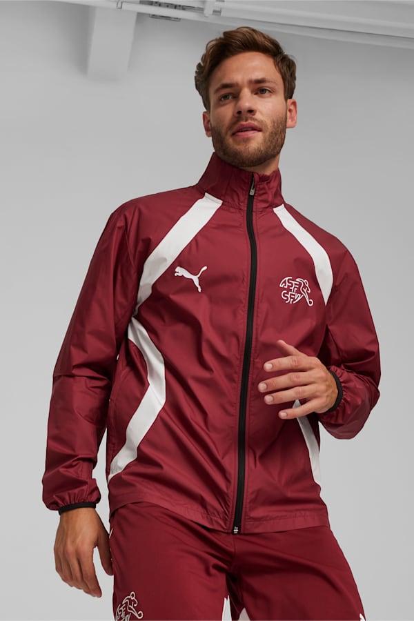 Switzerland Pre-match Woven Jacket, Team Regal Red-PUMA White, extralarge