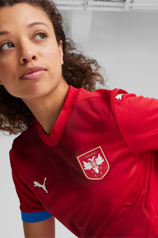 Serbia Football 2024 Women's Home Jersey, Dark Cherry-PUMA Team Royal, extralarge