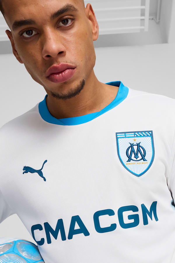 Olympique de Marseille 24/25 Home Jersey Men, PUMA White-Bleu Azur, extralarge