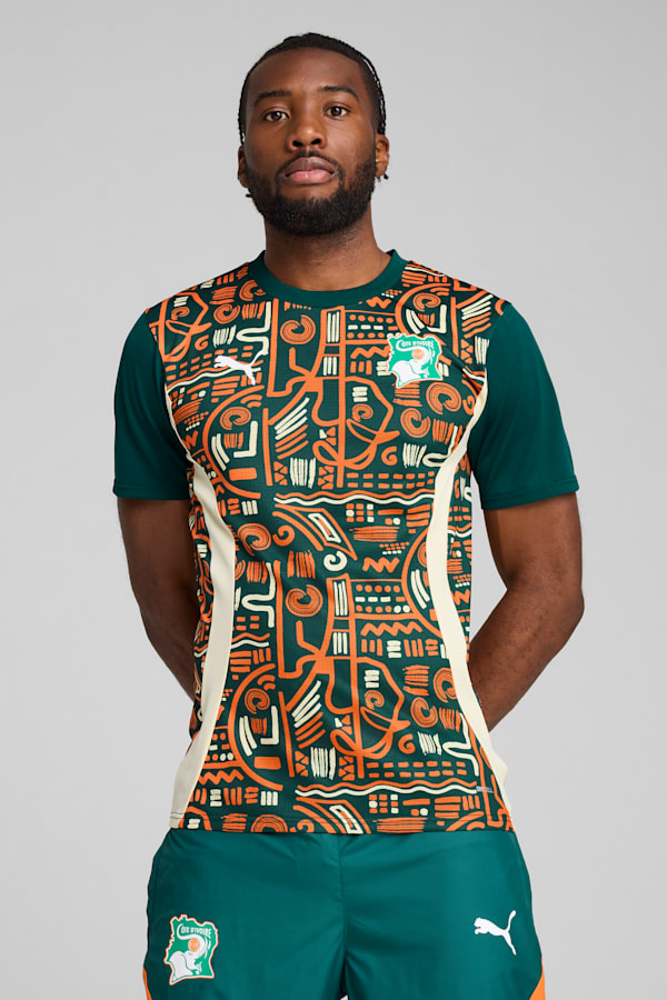 Ivory Coast 2025 Pre-match Jersey Men, Dark Myrtle-Rickie Orange, extralarge