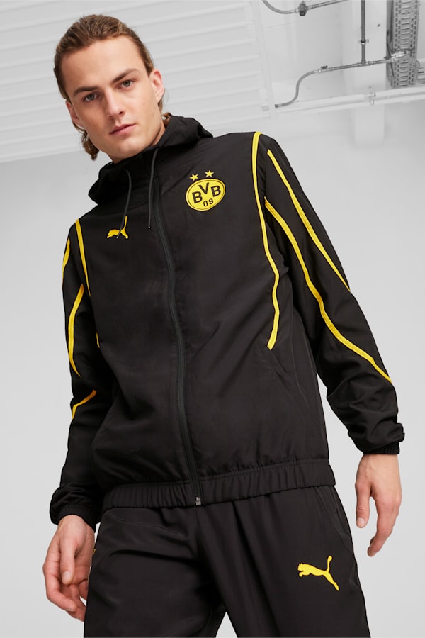 Borussia Dortmund Pre-match Woven Jacket Men, PUMA Black-Faster Yellow, extralarge