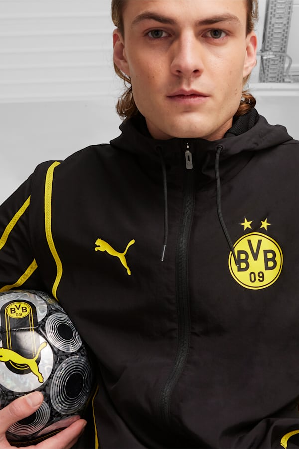 Borussia Dortmund Pre-match Woven Jacket Men, PUMA Black-Faster Yellow, extralarge