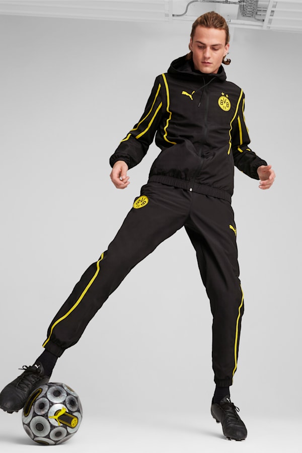 Borussia Dortmund Pre-match Woven Jacket Men, PUMA Black-Faster Yellow, extralarge