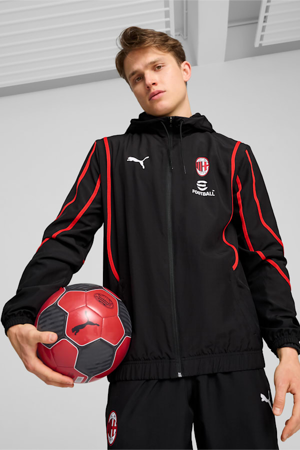 AC Milan Pre-match Woven Jacket Men, PUMA Black-For All Time Red, extralarge