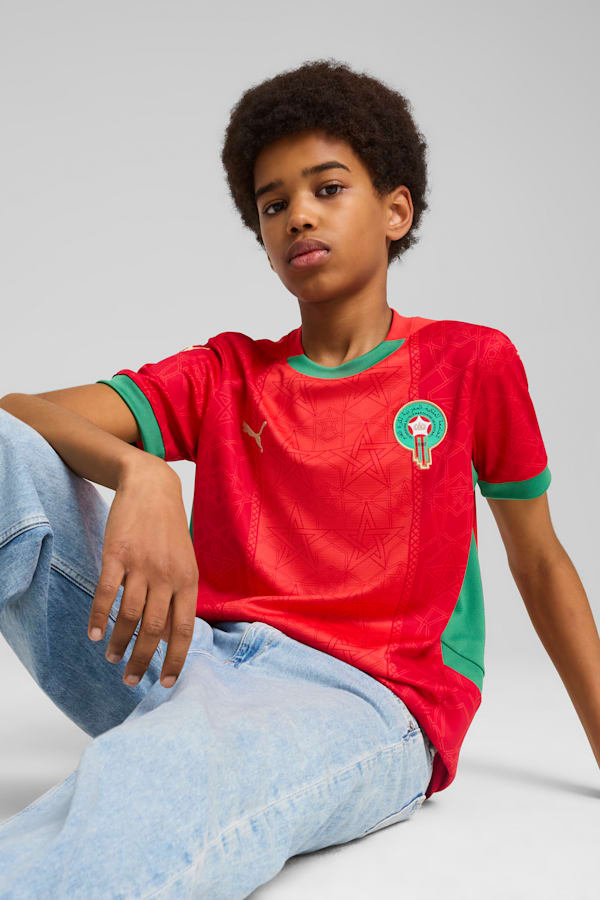 Morocco 2025 Home Jersey Youth, PUMA Red-Archive Green, extralarge