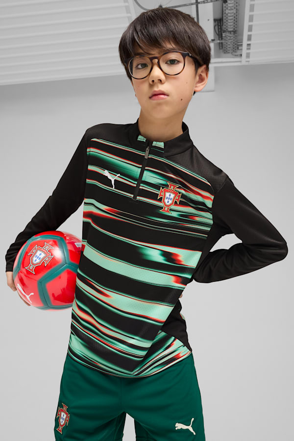 Portugal Pre-match Quarter-Zip Top Youth, PUMA Black-PUMA White, extralarge
