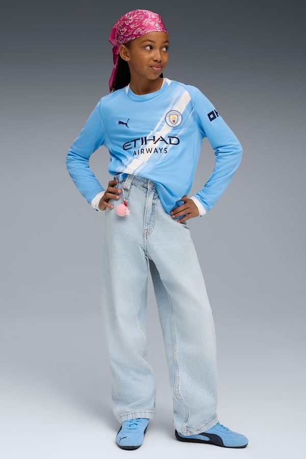 Manchester City 25/26 Long Sleeve Home Jersey Youth, Team Light Blue-PUMA White, extralarge-GBR