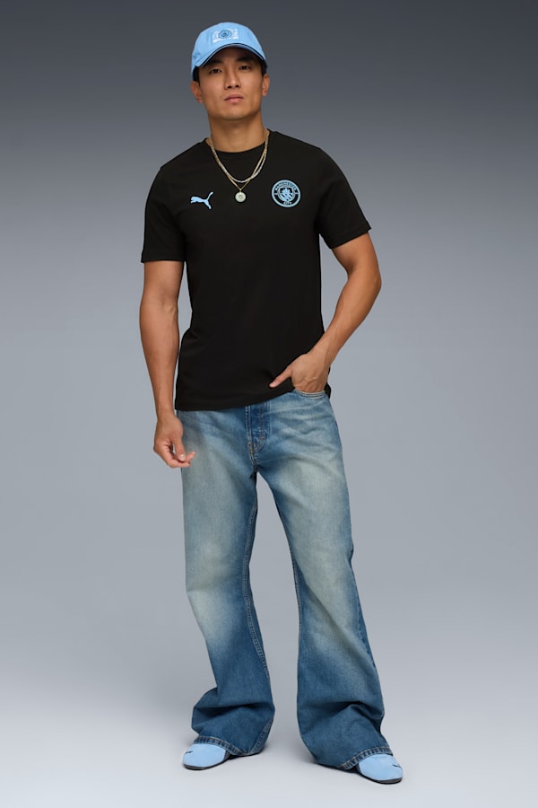 Manchester City FtblEssentials Tee Men, PUMA Black-Team Light Blue, extralarge-GBR