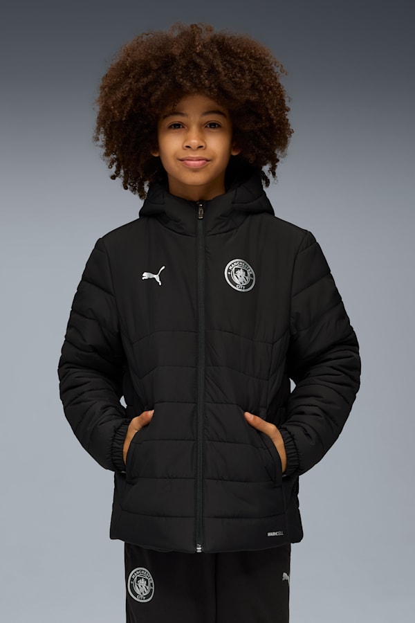 Manchester City Hooded Padded Jacket Youth, PUMA Black-PUMA Silver, extralarge-GBR