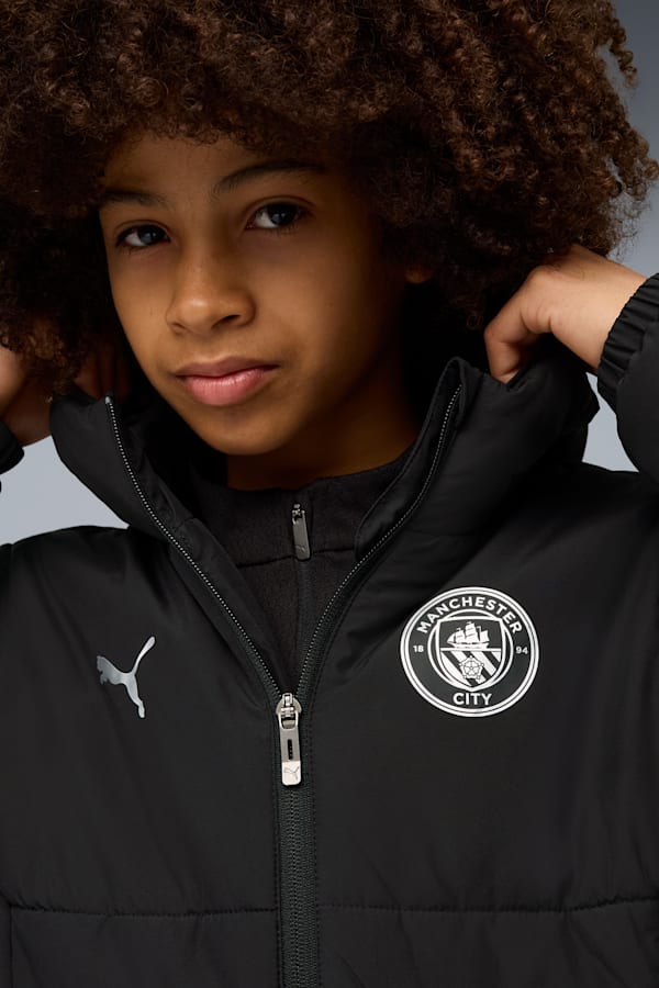 Manchester City Hooded Padded Jacket Youth, PUMA Black-PUMA Silver, extralarge-GBR