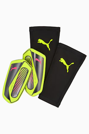 ULTRA Flex Football Sleeves Shinguards, Yellow Alert-Puma Aged Silver, extralarge-GBR