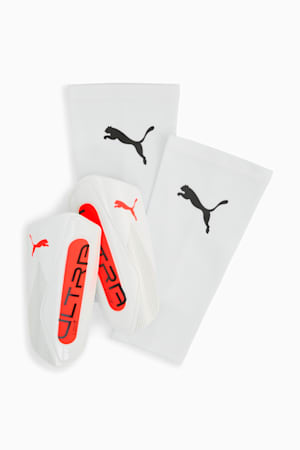 ULTRA Light Football Sleeve Shinguards, PUMA White-Glowing Red, extralarge-GBR
