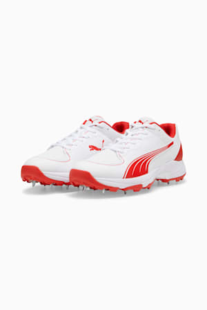 PUMA Spike 24.2 Unisex Ultralight Cricket Shoes, PUMA White-PUMA Red, extralarge-GBR