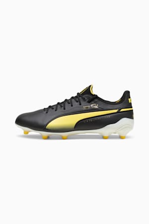 KING ULTIMATE Pelé FG/AG Football Boots, PUMA Black-PUMA White-Pelé Yellow-PUMA Gold-Frosted Ivory, extralarge-GBR