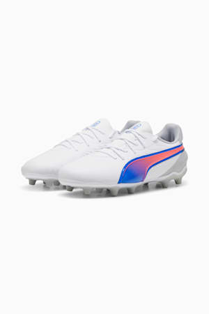 KING MATCH FG/AG Football Boots Youth, PUMA White-Bluemazing-Flat Light Gray, extralarge-GBR